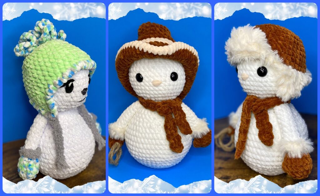 crocheted snowmen