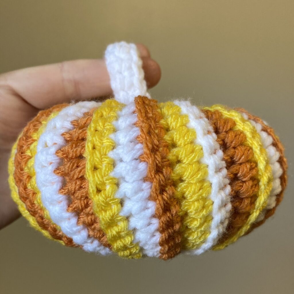 small striped crocheted pumpkin